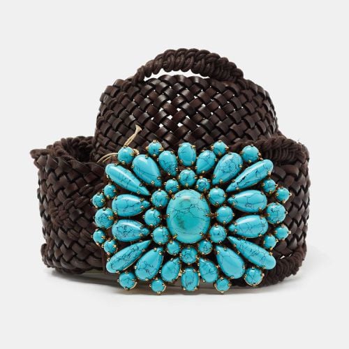 Dark Braided Leather Beaded Embellished Belt - Roberto Cavalli - Modalova