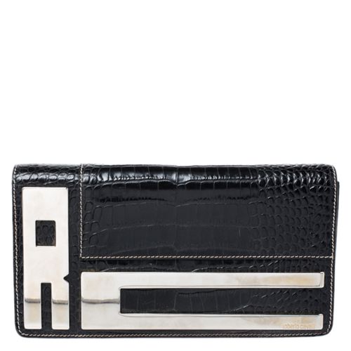 Crocodile Embossed Leather Logo Chain Clutch - Roberto Cavalli - Modalova