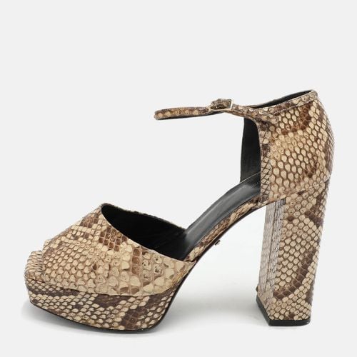 Brown Python Platform Ankle Strap Sandals Size 40 - Roberto Cavalli - Modalova