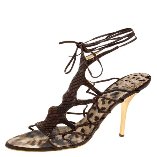 Python Lace Up Ankle Tie Sandals Size 40 - Roberto Cavalli - Modalova