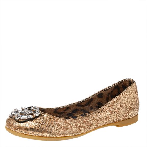 Gold Python Embossed Leather Logo Embellished Ballet Flats Size 36 - Roberto Cavalli - Modalova