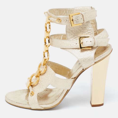 Leather Metal Embellished Ankle Strap Sandals Size 37.5 - Roberto Cavalli - Modalova