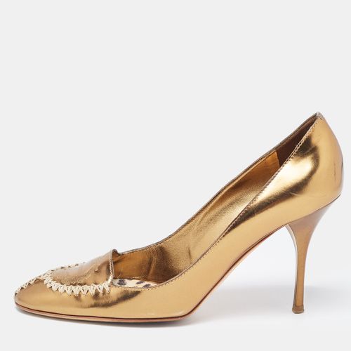 Golden Foil Leather Loafers Pumps Size 38.5 - Roberto Cavalli - Modalova