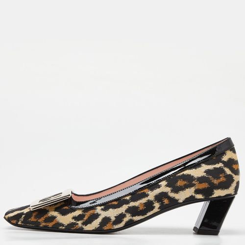 Black Leopard Print Canvas and Patent Leather Belle Vivier Pumps Size 38 - Roger Vivier - Modalova