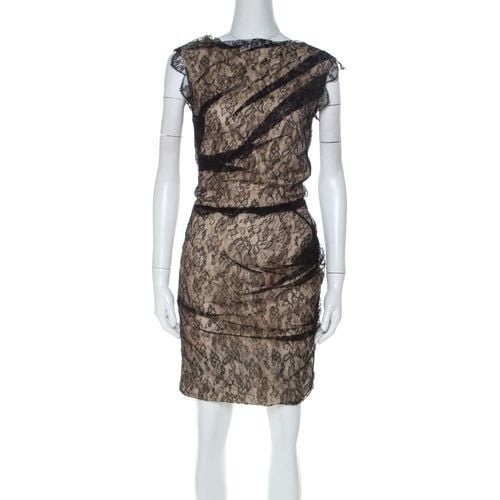 Beige Lace & Silk Gather Detail Dress S - Roksanda Ilincic - Modalova