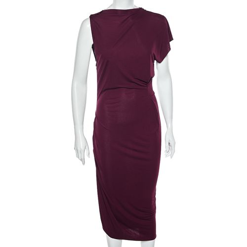 Magenta Jersey Draped Detail Midi Dress L - Roland Mouret - Modalova