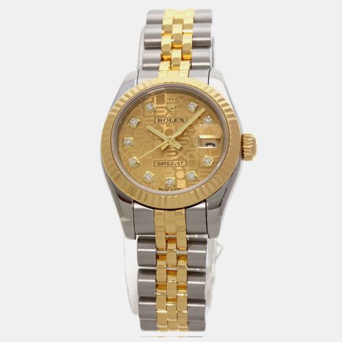 Champagne 18k Yellow Stainless Steel Diamond Datejust 179173 Automatic Women's Wristwatch 33 mm - Rolex - Modalova