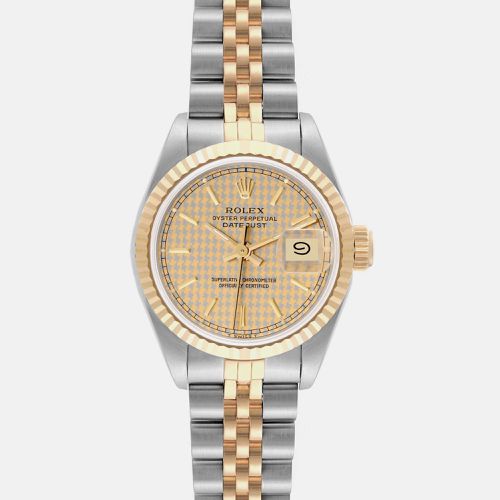 Datejust Steel Yellow Houndstooth Dial Ladies Watch 69173 26 mm - Rolex - Modalova