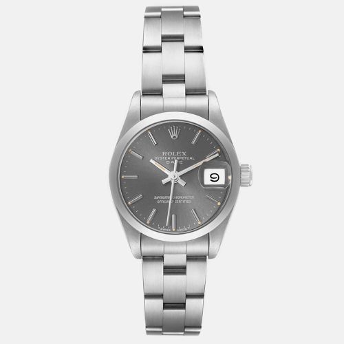 Date Gray Dial Smooth Bezel Steel Oyster Bracelet Ladies Watch 26.0 mm - Rolex - Modalova