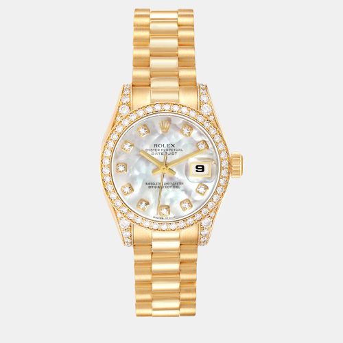 President Datejust Yellow Gold Mother of Pearl Diamond Ladies Watch 26.0 mm - Rolex - Modalova