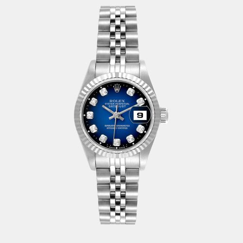 Datejust Steel White Gold Blue Vignette Diamond Dial Ladies Watch 26.0 mm - Rolex - Modalova