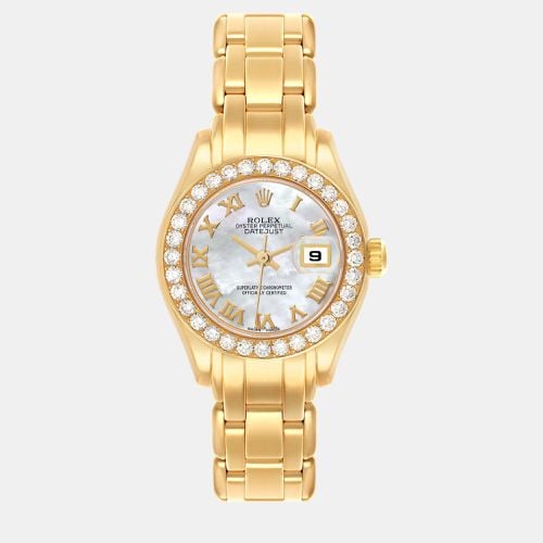 Pearlmaster Yellow Gold Mother Of Pearl Diamond Ladies Watch 69298 29 mm - Rolex - Modalova