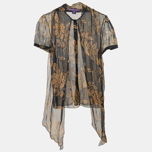 Gold Print Silk Ruffled Sheer Shirt M - Ralph Lauren Collection - Modalova