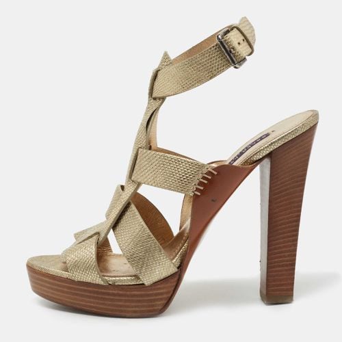 Lizard Embossed Leather Ankle Strap Sandals Size 40.5 - Ralph Lauren Collection - Modalova