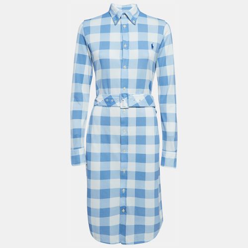 White Plaid Knit Oxford Cotton Belted Dress L - Ralph Lauren - Modalova