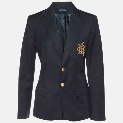 Wool Logo Embellished Single Breasted Blazer L - Ralph Lauren - Modalova