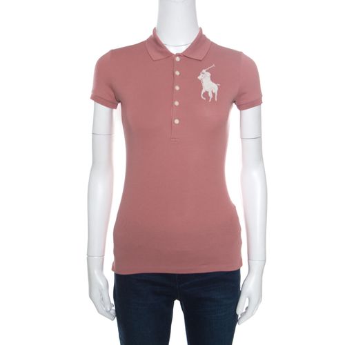 Blush Cotton Beaded Logo Embellished Polo T- Shirt XS - Ralph Lauren - Modalova