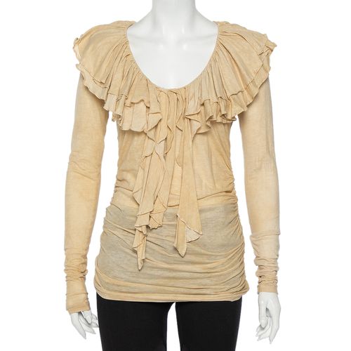 Cool Dye Effect Cotton Knit Ruffle Detail Ruched Top S - Ralph Lauren - Modalova