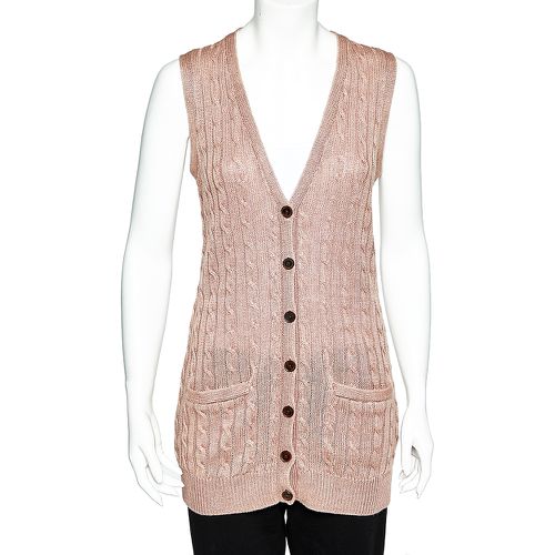 Pale Linen Cable Knit Sleeveless Button Front Cardigan S - Ralph Lauren - Modalova