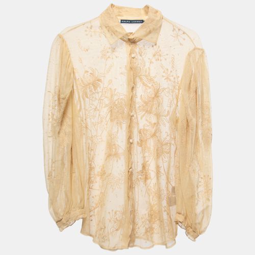 Embroidered Lace Button Front Sheer Shirt M - Ralph Lauren - Modalova