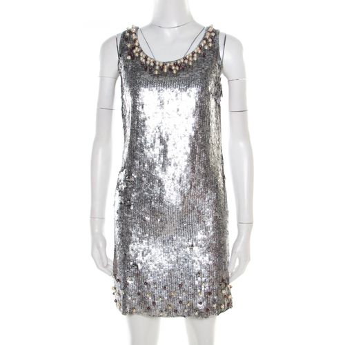 Sequined Pearl Embellished Sleeveless Mini Shift Dress S - RED Valentino - Modalova