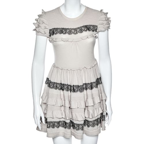 Wool Lace Trim Ruffled Mini Dress M - RED Valentino - Modalova