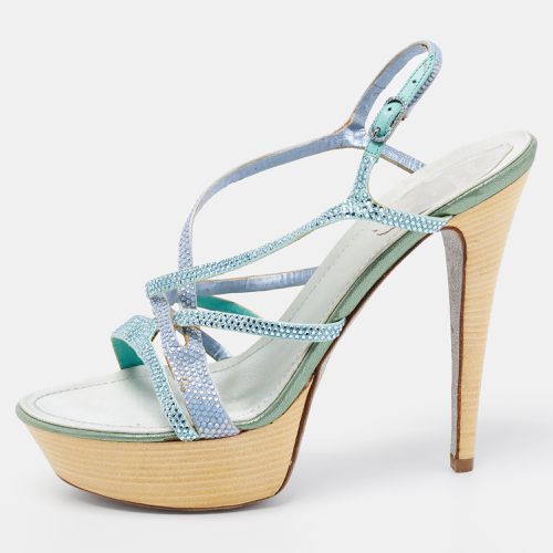 René Caovilla Two Tone Crystal Embellished Satin Ankle-Strap Platform Sandals Size 37.5 - René Caovilla - Modalova