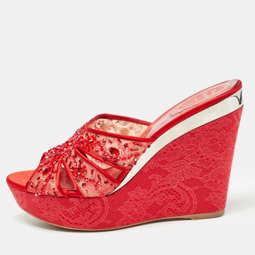 René Caovilla Satin and Crystal Embellished Mesh Wedge Platform Sandals Size 40 - René Caovilla - Modalova