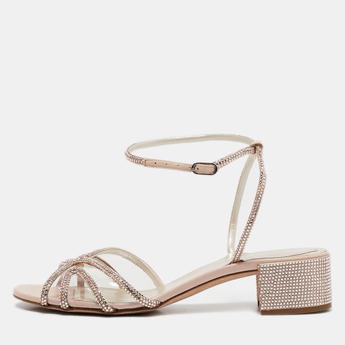 René Caovilla Metallic PVC and Leather Crystal Embellished Ankle Wrap Sandals Size 37.5 - René Caovilla - Modalova