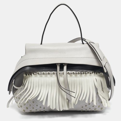 Light /White Leather Origami Fringed Top Handle Bag - Tod's - Modalova