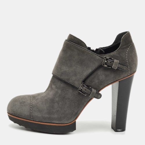 Suede Leather Buckle Detail Block Heel Booties Size 37.5 - Tod's - Modalova