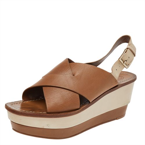 Beige Leather Platform Wedge Slingback Sandals Size 38.5 - Tory Burch - Modalova