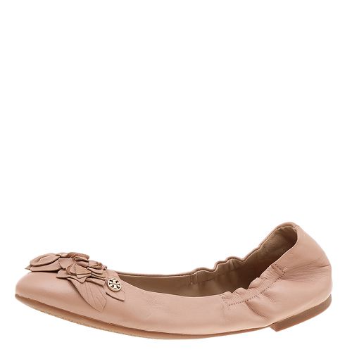 Leather Flower Scrunch Ballet Flats Size 38 - Tory Burch - Modalova