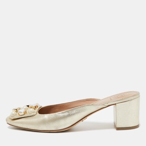 Gold Leather Vail Block Heel Mules Size 37.5 - Tory Burch - Modalova