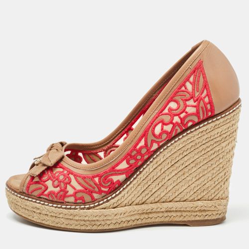 Pink Leather and Embroidered Fabric Jackie Espadrille Wedge Pumps Size 37.5 - Tory Burch - Modalova