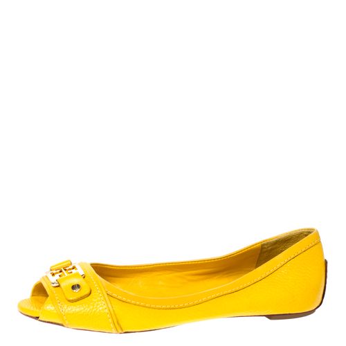 Mustard Leather Cline Peep Toe Ballet Flats Size 35.5 - Tory Burch - Modalova