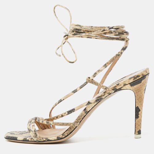 ATTICO /Beige Python Embossed Leather Ankle Wrap Sandals Size 40 - The Attico - Modalova