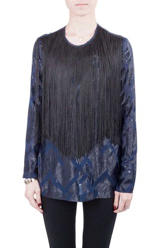 Chevron Pattern Silk Fringe Detail Blouse S - Yigal Azrouel - Modalova