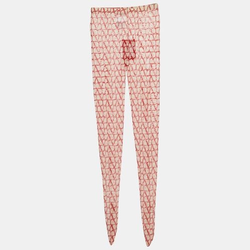 Red Logo Patterned Semi-Sheer Stretch Tulle Tights S/M - Valentino - Modalova