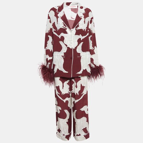 Printed Silk and Ostrich Feather Pyjama Shirt and Pants Set L - Valentino - Modalova