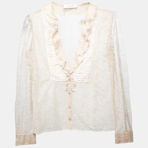 Lace Ruffle Detail Button Front Long Sleeve Blouse L - Valentino - Modalova