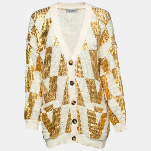 Gold Coated Wool Knit Oversized Cardigan XS - Valentino - Modalova