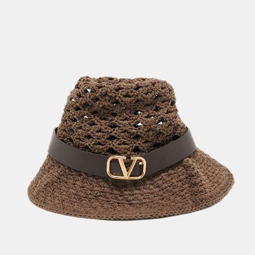 Vlogo Leather Belted Crochet Fedora Hat M - Valentino - Modalova