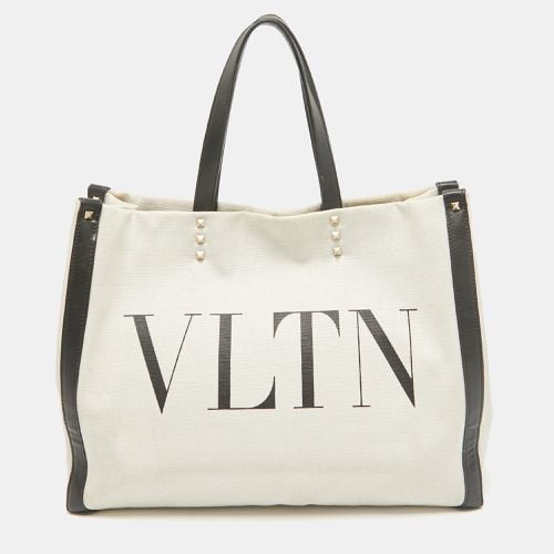 Black Canvas and Leather VLTN Logo Tote - Valentino - Modalova