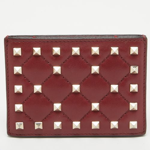 Burgundy Quilted Leather Rockstud Spike Card Case - Valentino - Modalova