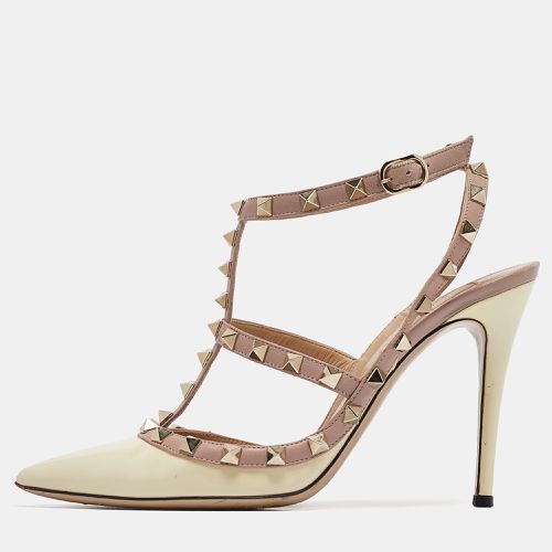 Beige Leather and Patent Rockstud Pumps Size 38 - Valentino - Modalova