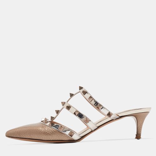 Bronze Leather Rockstud Mules Size 37 - Valentino - Modalova