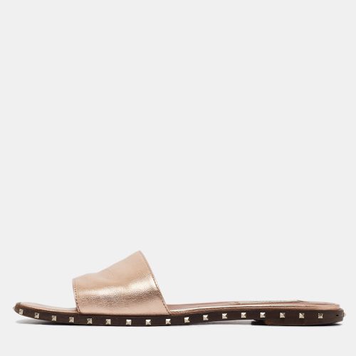 Gold Leather Rockstud Slide Flats Size 38 - Valentino - Modalova