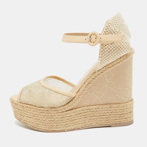 Two Tone Lace and Leather Espadrille Wedge Ankle Strap Sandals Size 39 - Valentino - Modalova