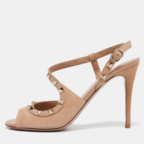 Leather and Suede Rockstud Ankle Strap Sandals Size 37 - Valentino - Modalova